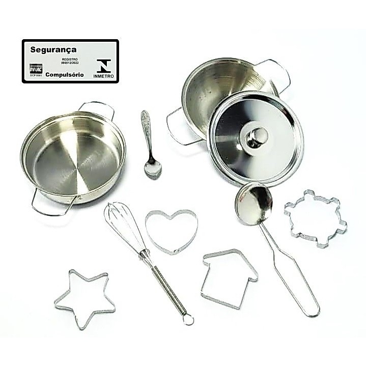 Kit Cozinha Inox Braskit Jogo de Cozinha Infantil Forminhas Panelinhas e Acessorios Brinquedo