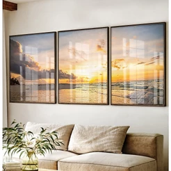 Quadro Decorativo Sala Com Moldura Praia Mar Pôr Do Sol Trio Quadros Decorativos Quarto Casal
