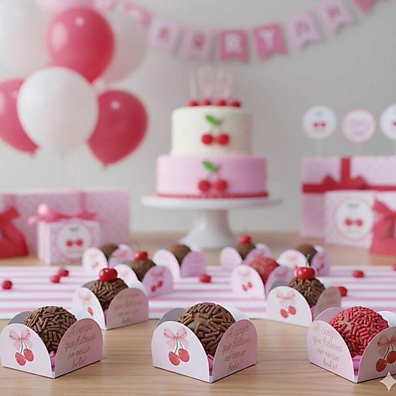 ENVIO RÁPIDO - Forminha Para Doces 4 Pétalas Brigadeiros CEREJINHA CEREJA Lembrancinha Festa Aniversário