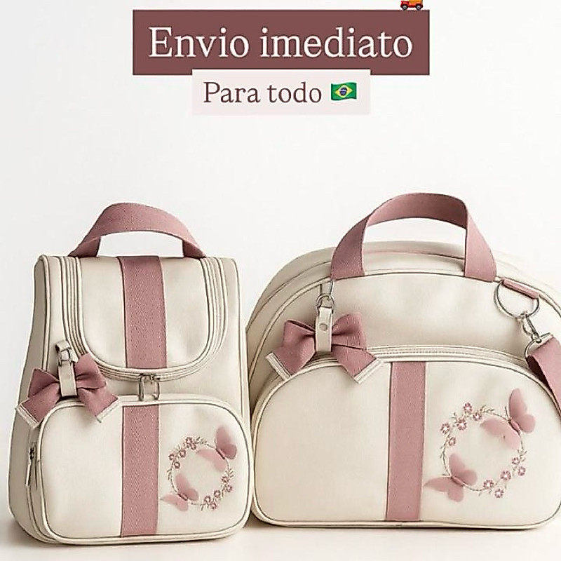 Bolsas Maternidade Peças Bordado Luxo / 2 Peças Safari / Menino/Menina Borboletas mamãe e bebê