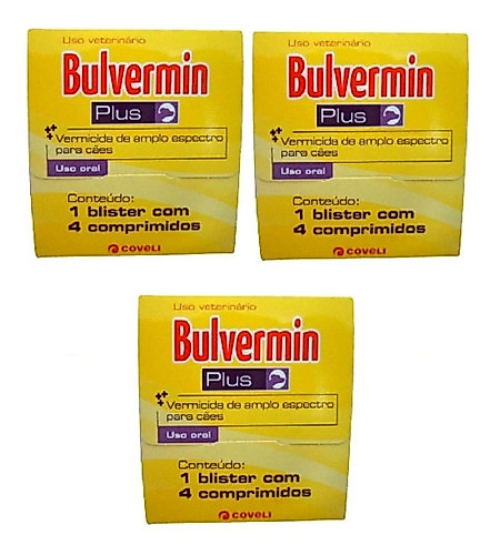 Kit 3 Vermífugo Coveli Bulvermin Plus 4 Comprimidos para Cães - 1 Blister