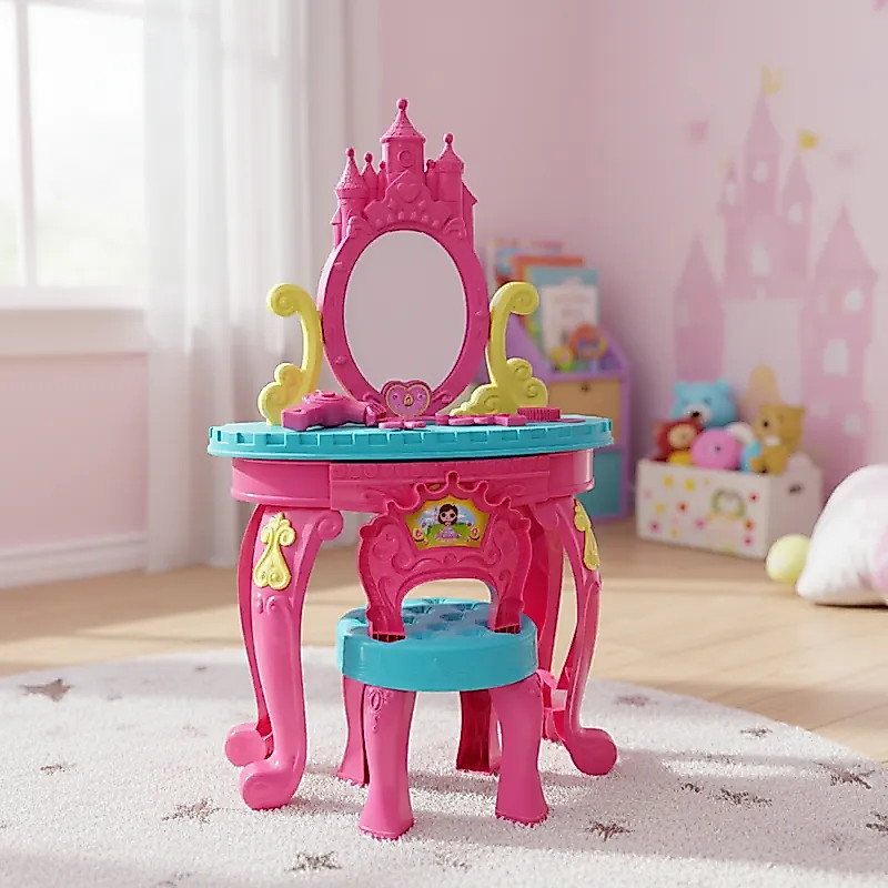 Penteadeira Infantil Princesas C/ Acessórios Banquinho Brinquedo Rosa Super Promoção Envio Imediato!