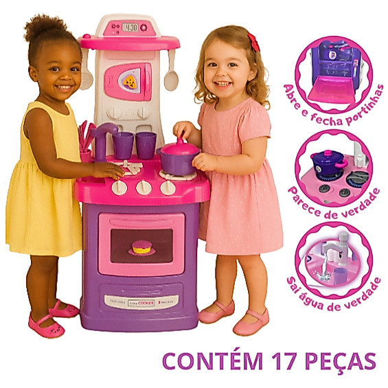 Cozinha Infantil Grande Menina Completa Forno Fogão Pia Sai Água
