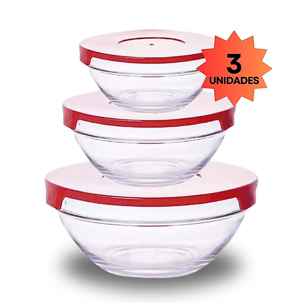 Kit Conjunto De Potes 3 Peças Vidro Resistente Organizadores De Cozinha Multiuso