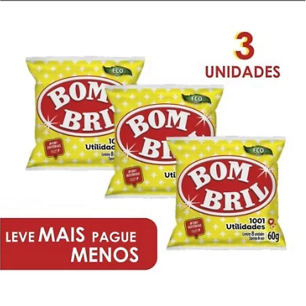 Kit 3 Unidades Lã de Aço Bombril – 1001 Utilidades, Limpeza Prática e Brilho Imediato