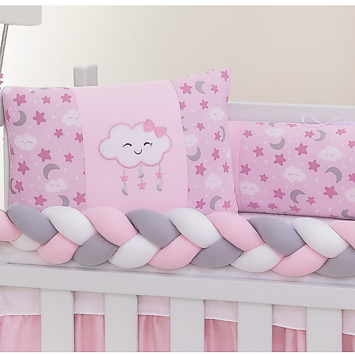 Kit Mini Berço Menina 6 Peças Completo Classic Com Saia De Berço - Pronta Entrega