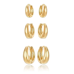 Brinco Trio Argolas Douradas lisas Banhado A Ouro 18k Mania De Madame Semijoias