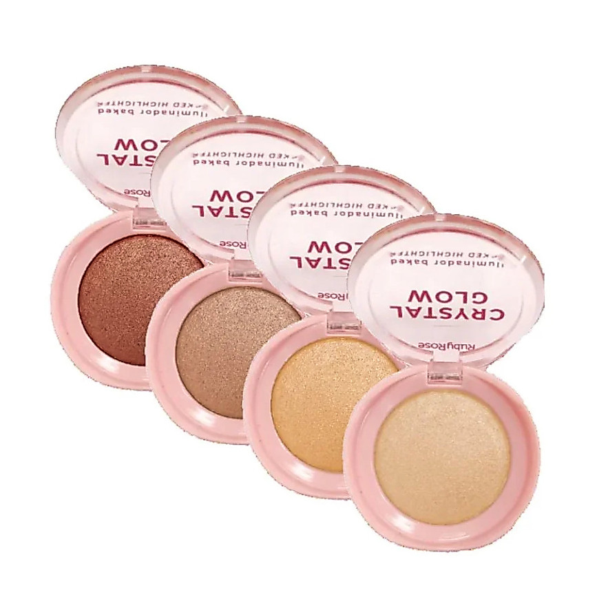Iluminador Compacto Ruby Rose Crystal Glow Baked Blush Brilho Intenso Natural