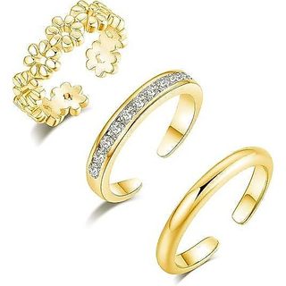 cu 3 Peças Conjunto De Anéis De Dedo Do Pé Para Mulheres 18K Ouro Plag Ajustável Simples Flor Praia Joias br