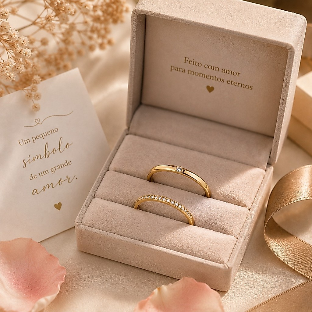 Kit Aparador Liso Com Zircônia + Aliança Feminina Cravejada 3mm Dourado Modelo Premium Elegante