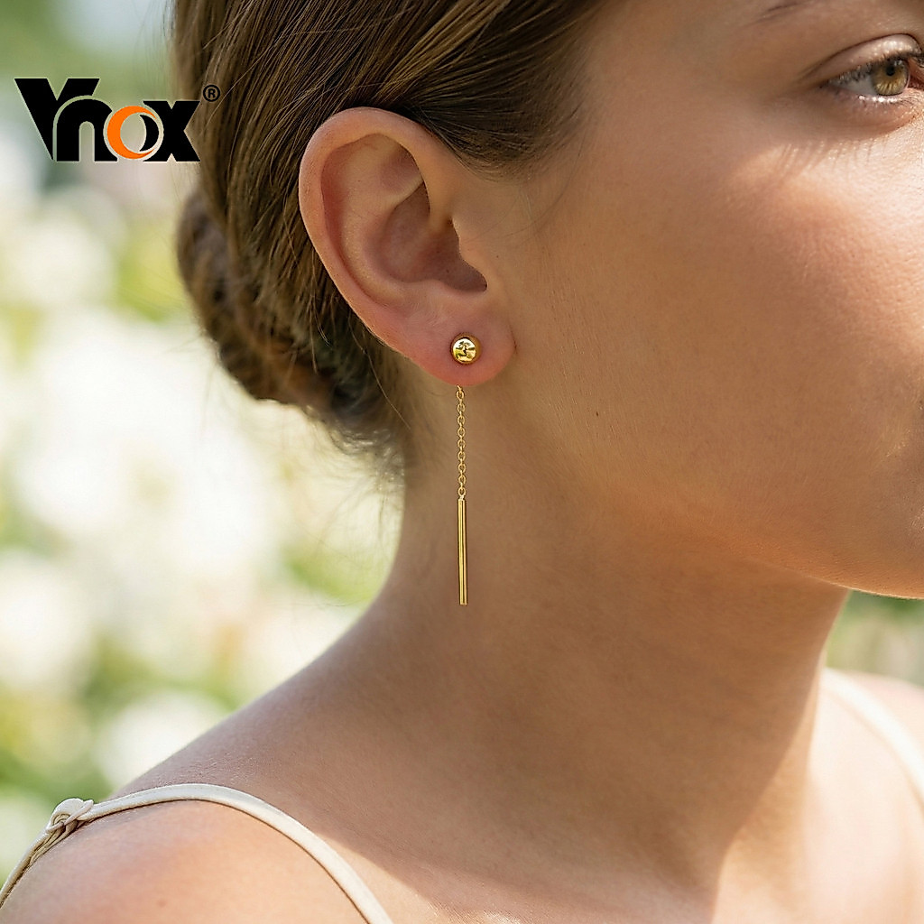 Brincos De Fio De Orelha Redondos Banhados A Ouro Premium Vnox Para Mulheres , Joias Pendurados Minimalistas , Acessório