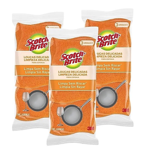 Kit com 9 Esponja Louças Delicadas SCOTCH Brite Laranja