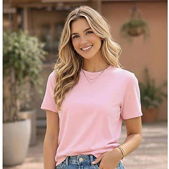Camiseta Feminina Básica 100% Algodão Premium Casual Confortável  Gola Canelada