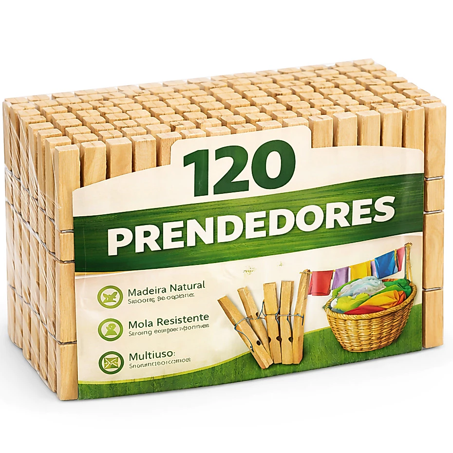 Kit de 120 Prendedores De Roupa Em Madeira Resistente | Utilidades em Artesanato e Decoração — imagem 1