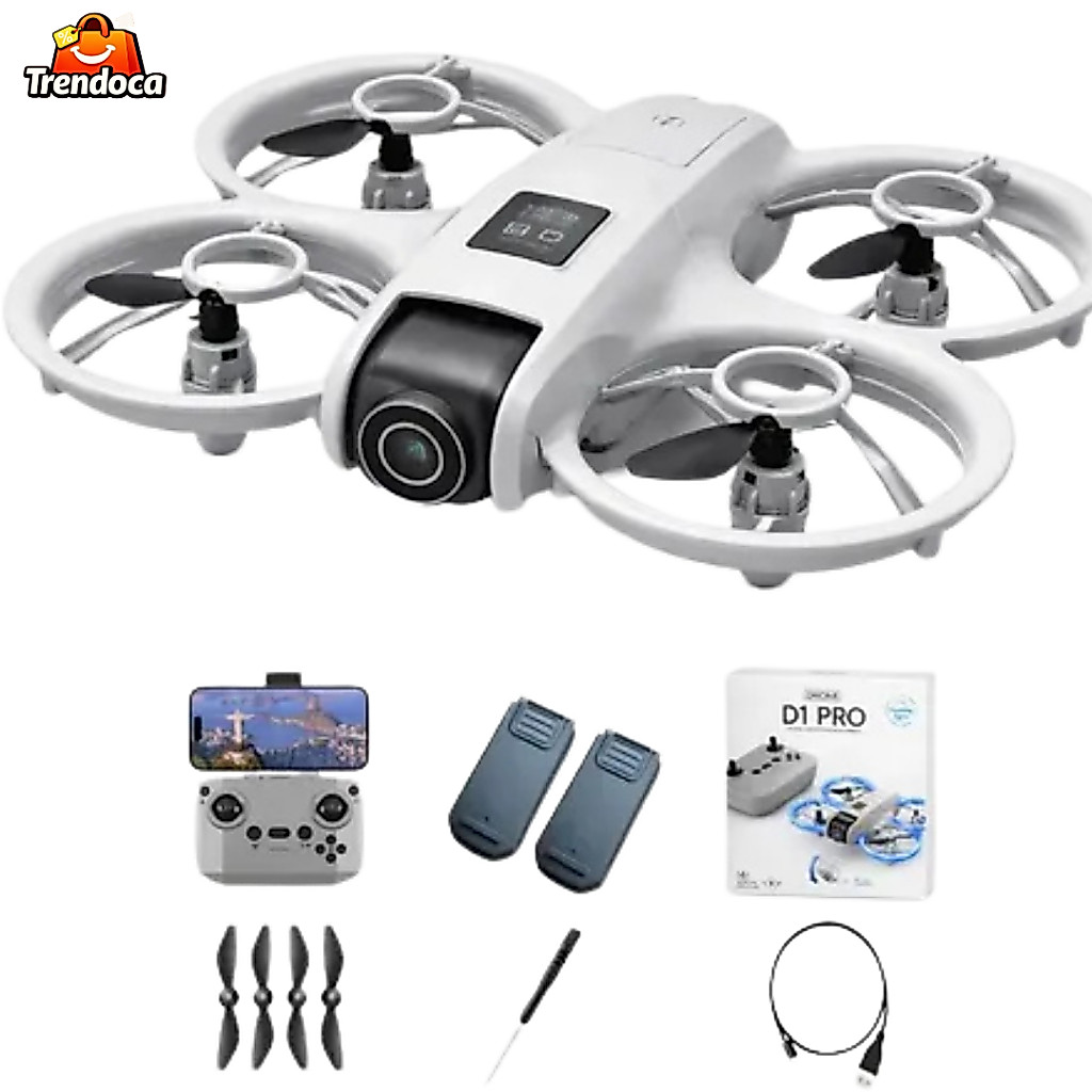 Drone D1 Pro c/ Câmera Integrada + Controle Remoto e Baterias Inclusas | Proteção na Hélice