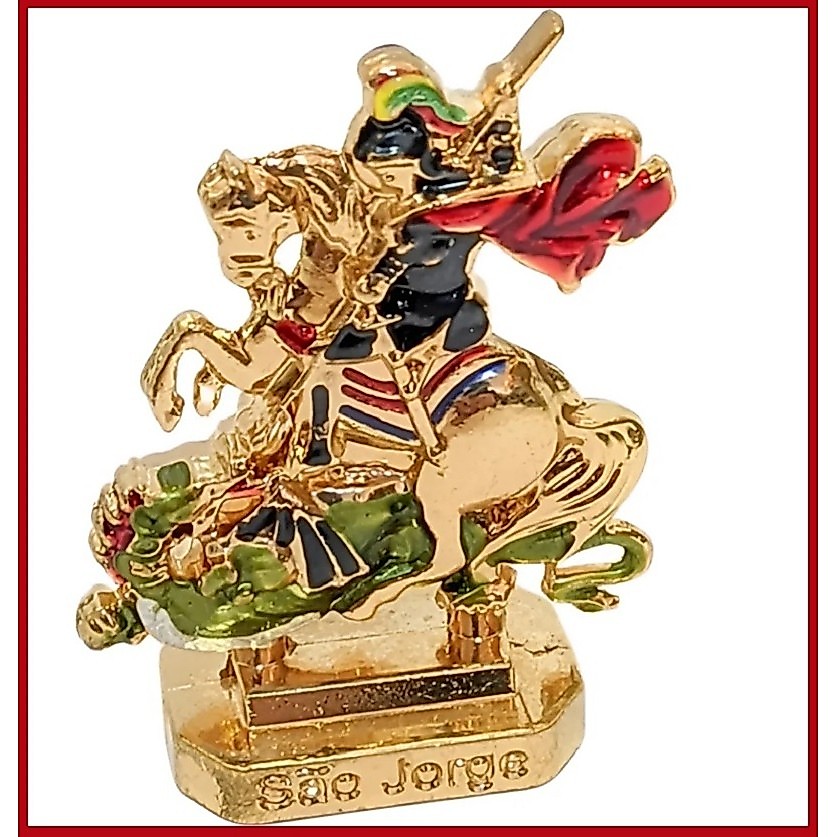 Miniatura São Jorge Guerreiro Em Metal Dourado Com Base Adesiva Para Carro,Casa, Mesa De Cabeceira