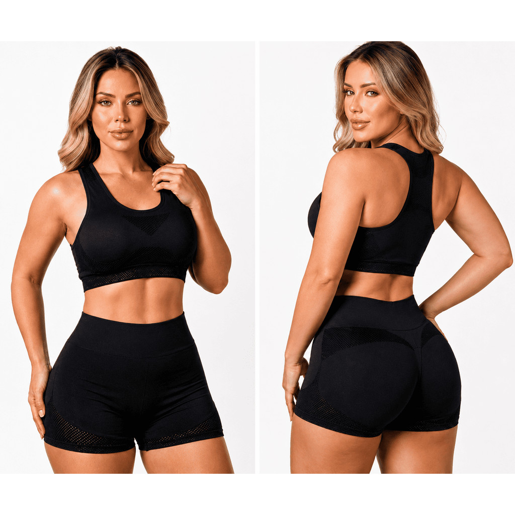 Conjunto Cintura Alta Fitness Top + Short Feminino Academia short fitness roupa treino feminina para caminhada