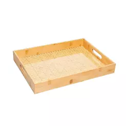 Bandeja de Bambu 39cm x 29cm com Fundo em Treliça Wolff para Servir Café Bebidas Petiscos Organização e Decoração no Lar