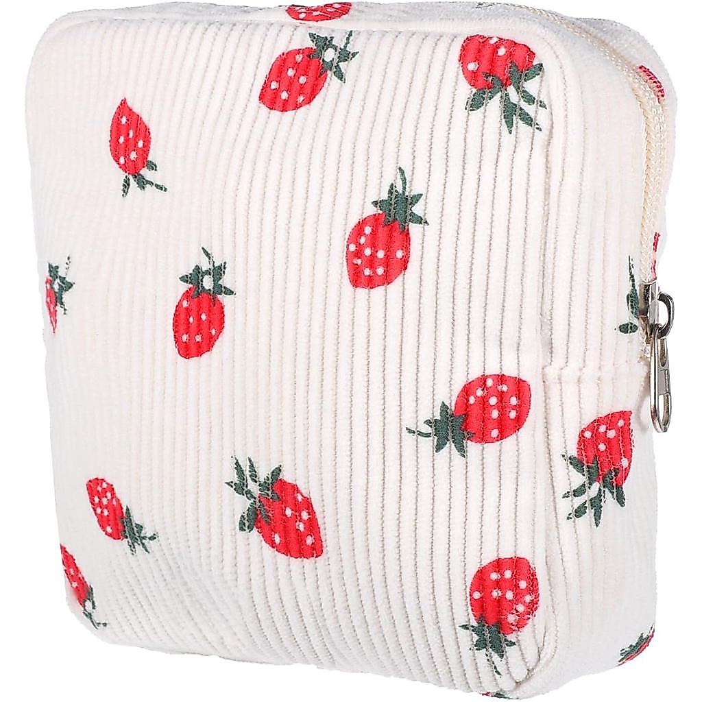 Bolsa de Maquiagem Pequena para Bolsa, Mini Nécessaire de Cosméticos em Corduroy, Bonita Bolsa de Maquiagem com Zíper, P