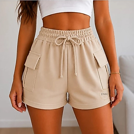 Shorts Cargo confortavel Moletinho feminino bolso lateral cintura alta confortável modelagem soltinha 2027