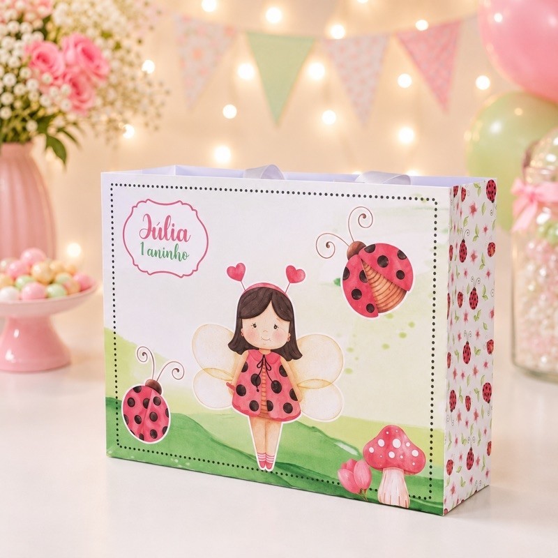 Sacolinha Personalizada aniversário | Chá de bebe | Lembrancinha Joaninha