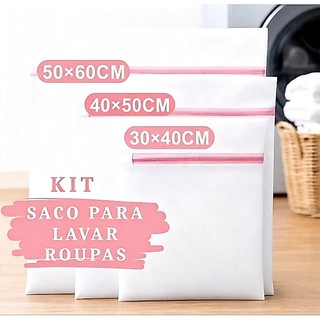 Kit Sacos para Maquina de Lavar Roupas Delicadas com Zíper 3 Tamanhos Proteção de Peças Lavadora