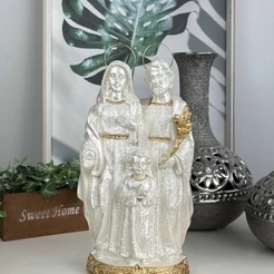 sagrada família 30cm resplendor aureola folheada imagem em pé branco perolado gesso