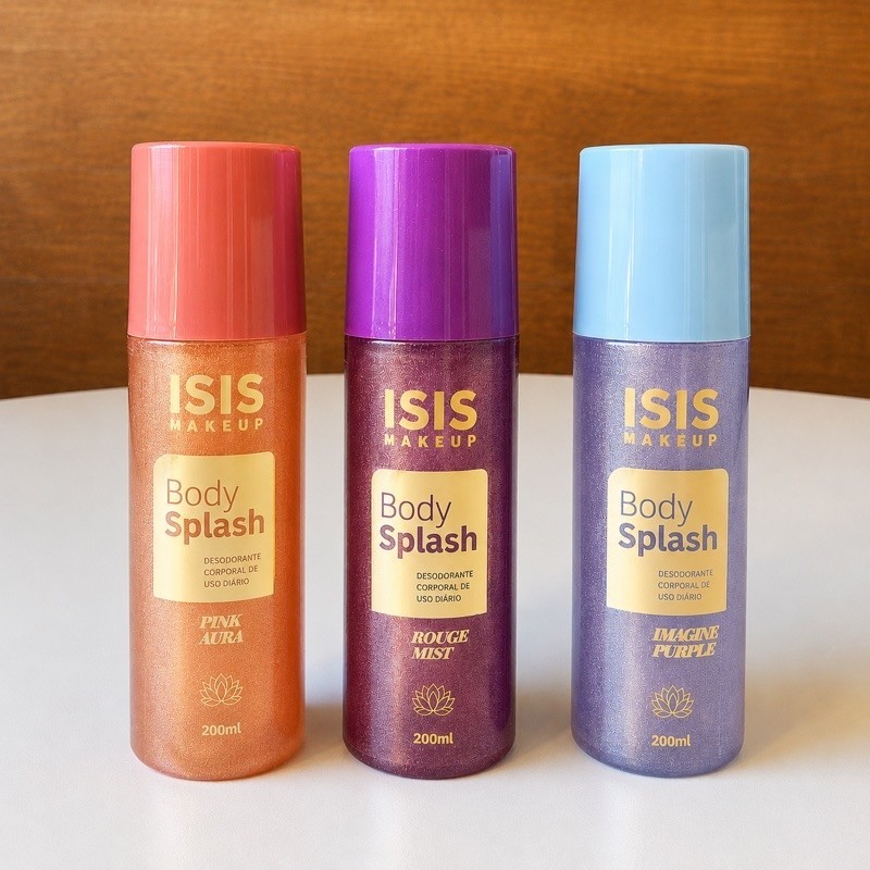 Body Splash 200 ml Isis Makeup Desodorante Colônia Corporal Perfume Feminino com Glitter Partículas de Brilho