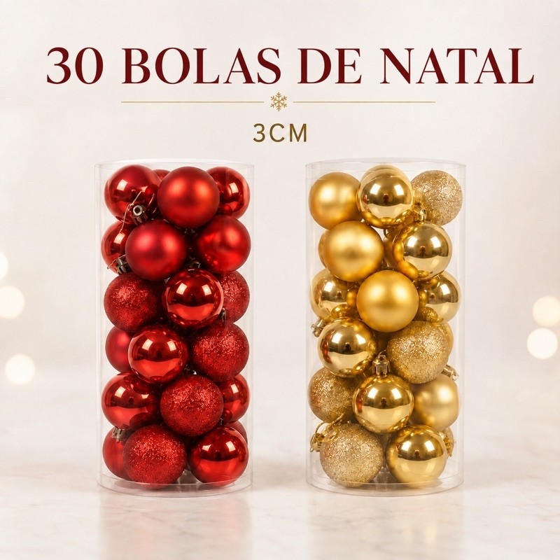 Bolas de Natal Pequenas 3cm Vermelho e Dourado - Enfeites Natalinos