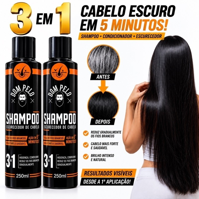 2 Shampoos Escurecedor Para Cabelo Branco 250ml Dom Pelo - Original