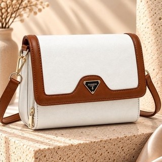 Bolsa Feminina Transversal Pequena Bicolor | Bolsa Tiracolo com Alça Ajustável, Zíper e Fechamento em Aba