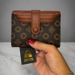 Carteira Feminina Compacta Pequena Monograma com Zíper e Porta Cartões
