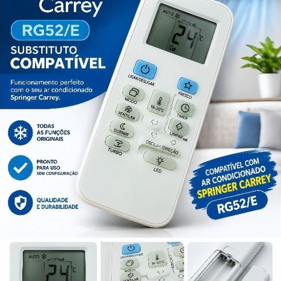 Controle Remoto Ar Condicionado Springer Carrier Rg52b/e - Substituto Compatível