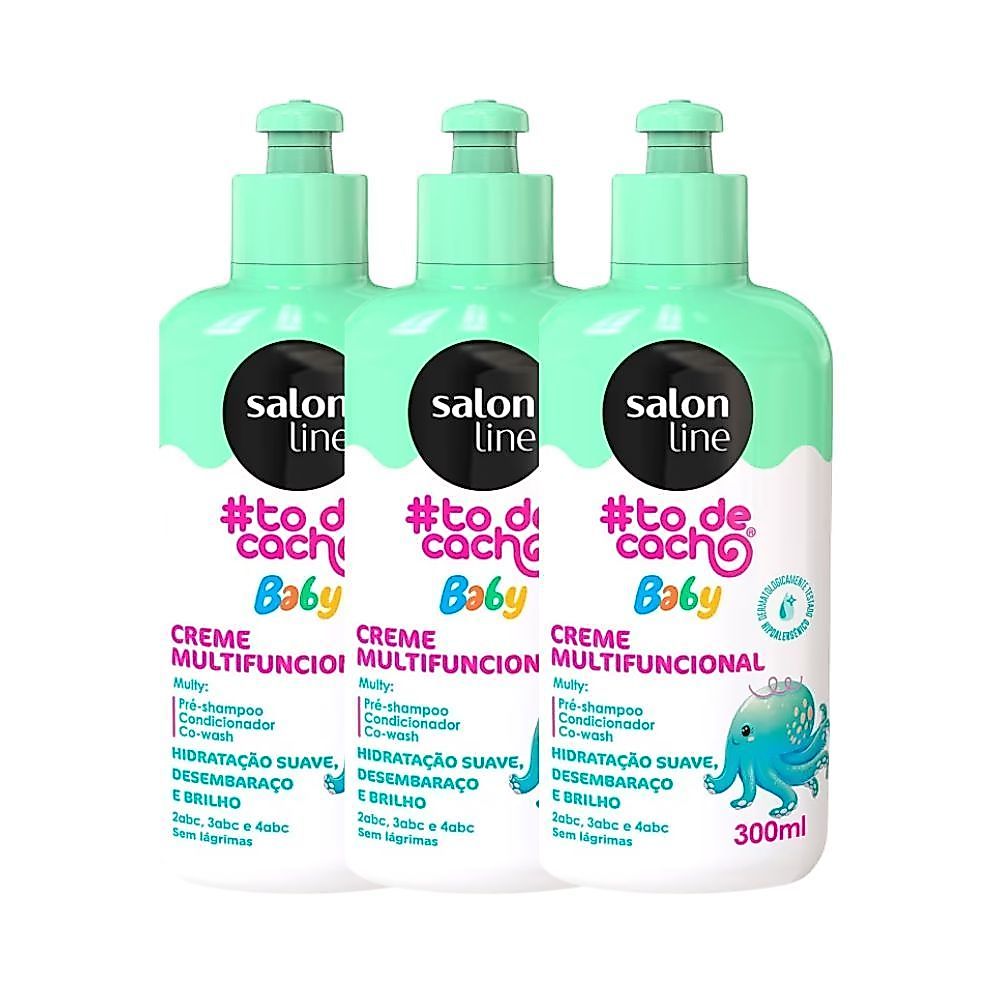 Kit Creme Para Pentear Infantil Salon Line #Todecachinho Baby Multifuncional 300ml - com 3 Unidades