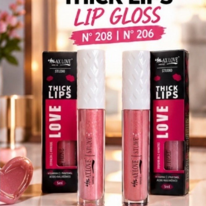 Gloss Labial Thick Lips Max Love Studio 5ml Efeito Volume Ácido Hialurônico Vitamina E Hidratante