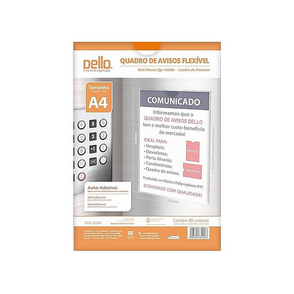 Quadro de aviso A4 polipropileno Cristal 0534.H Dello