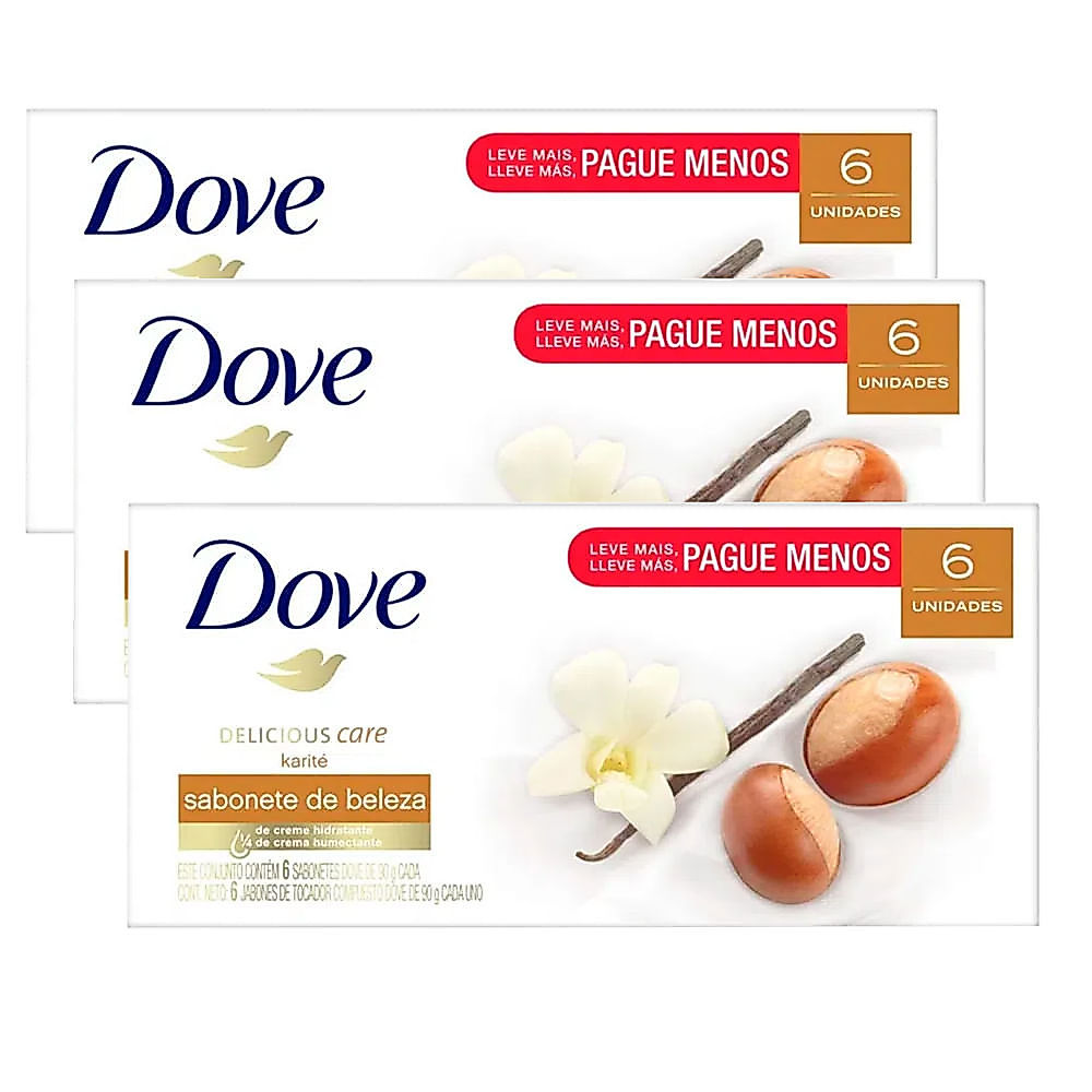 kit 3 Sabonetes Em Barra Dove Karite 90g 6 Unidades