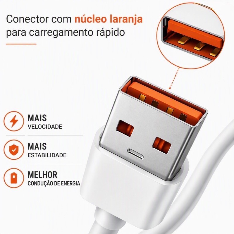 Cabo 6A USB Tipo-C | Carregamento Rápido e Dados