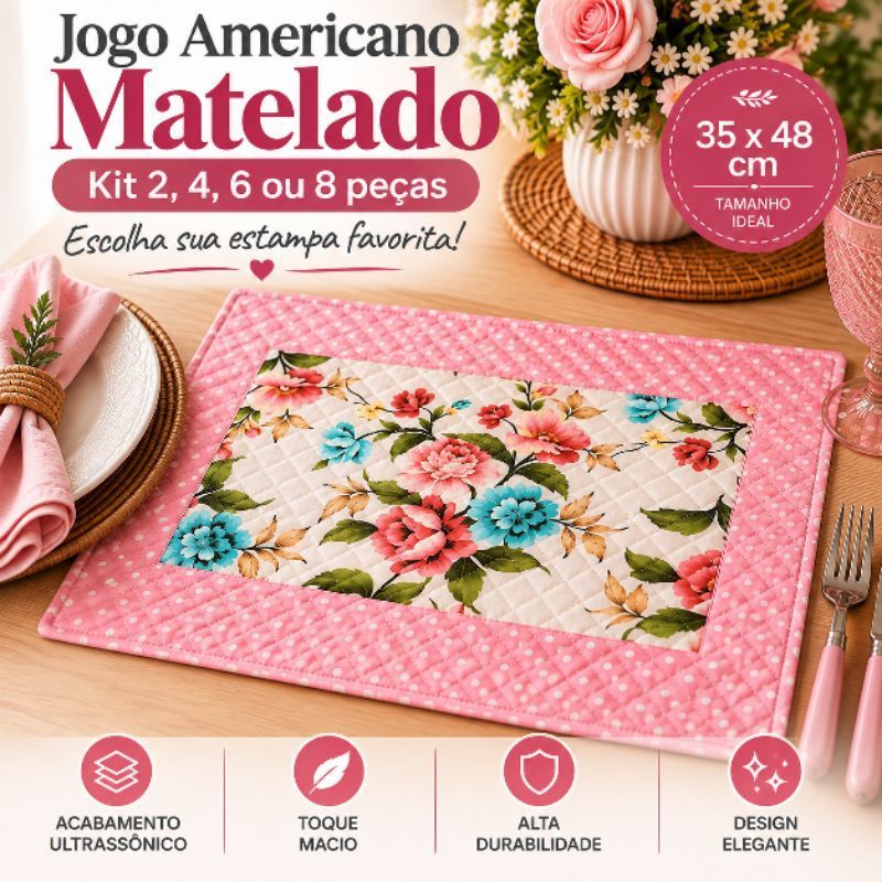 Jogo Americano Matelado Premium Mesa Posta Souplast Estampas Sortidas e Natal Kit 2, 4, 6 ou 8 peças