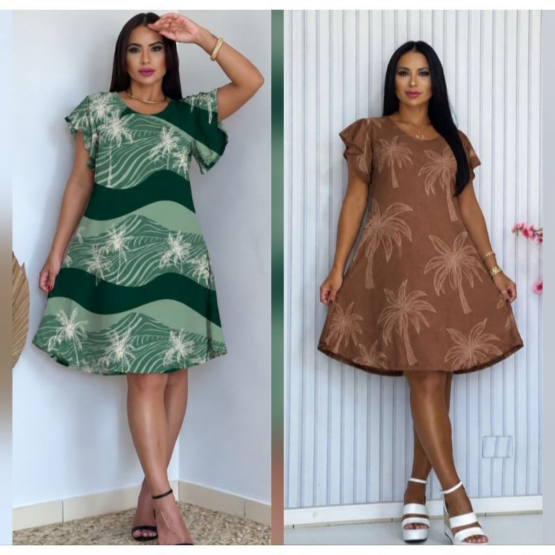 Kit com 2 Vestido Midi Gode Manga Babado Feminino.