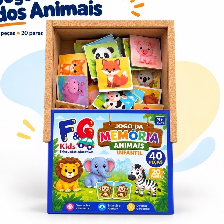 BRINQUEDO EDUCATIVO JOGO DA MEMÓRIA ANIMAIS 40 PEÇAS EDUCAÇÃO PEDAGÓGICO MENINO MENINA ALFABETIZAÇÀO DIVERSÃO GARANTIDA.