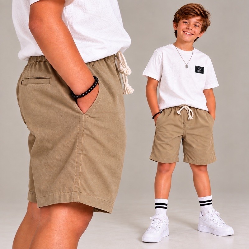 BERMUDA BRIM INFANTIL JUVENIL MASCULINA PARA MENINO COM ELÁSTICO CORDÃO REGULADOR E BOLSOS