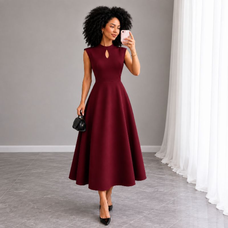 VESTIDO MIDI ELEGANTE CASUAL MODO EVANGÉLICO