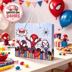 Sacolinha SPIDEY E SEUS AMIGOS Personalizada / Bolsinha Lembrancinha Aniversário / (PEGUE E MONTE)