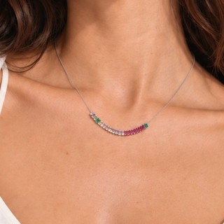 Colar Feminino Riviera Colorido com Zircônias | Colar Prata Delicado Multicolor
