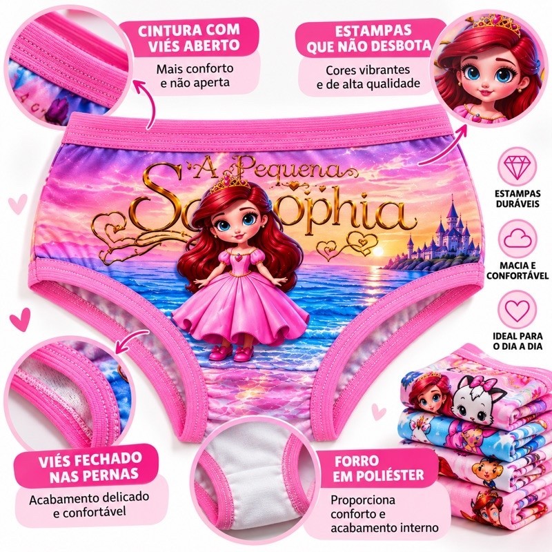 Kit 10 e 5 Calcinha Infantil Meninas Estampa Disney 2 a 9 anos