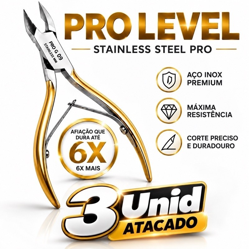 Alicate de Cutícula Stainless Pro Level G 09 Afiado Durabilidade 6x Corte Preciso 3 Unid% Brinde