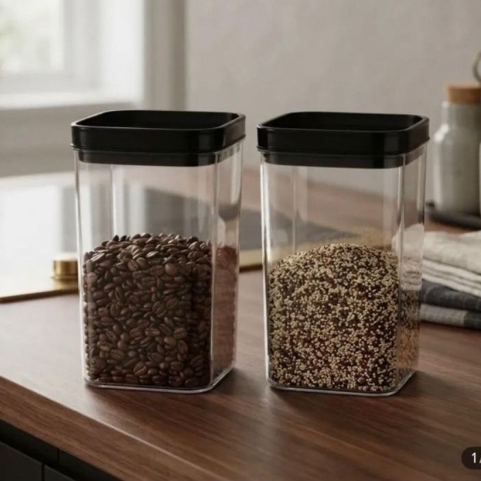 Kit 2 Potes Herméticos 1,2 Litros Acrílico Cozinha Empilhável Organizador para Mantimentos