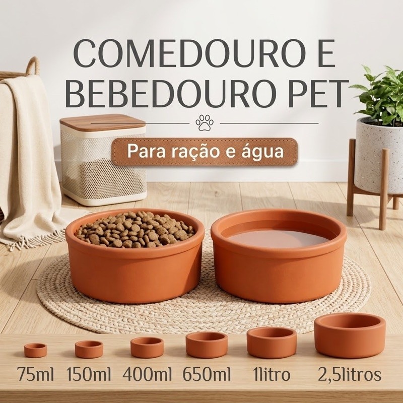 Bebedouro Comedouro Pet Cachorro,Gato Pote Barro Cerâmica para ração