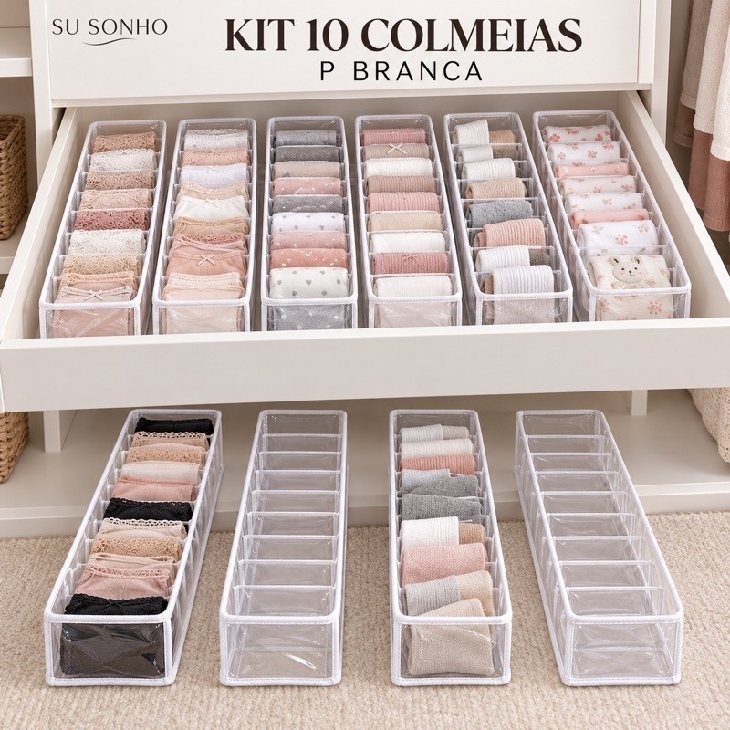 Kit 10 Colmeias Organizadoras Transparente Branca P Gavetas | Organize em 5 Min | SU Sonho